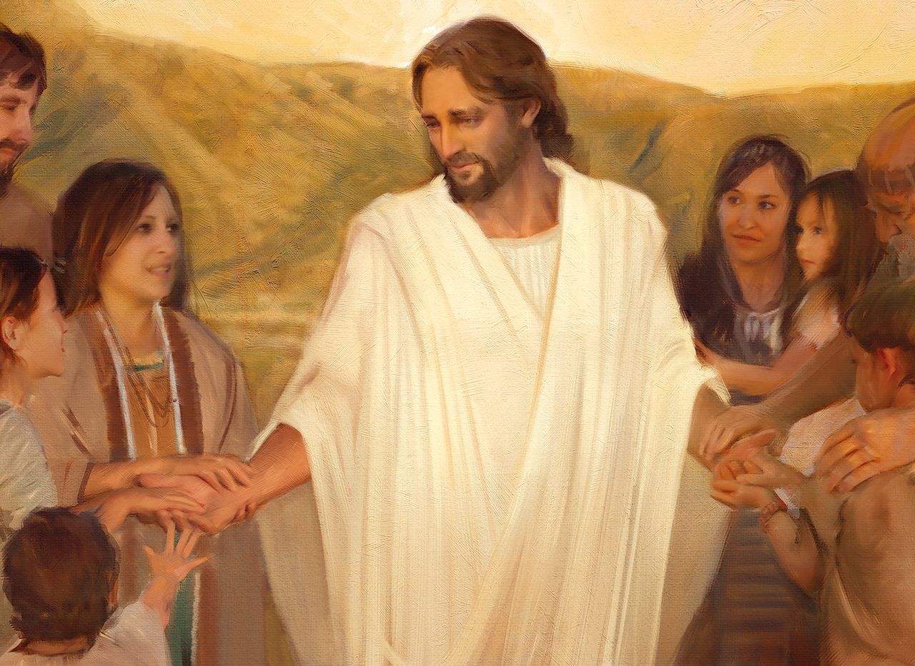Painting of Jesus Christ with young people
